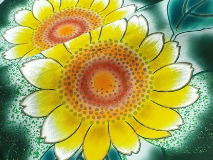 平和屋着物∴夏物　浴衣　注染　向日葵　ひまわり　金彩　綿　逸品　CABH1579ng