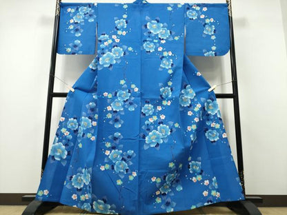 平和屋着物∴夏物　浴衣　注染　枝梅牡丹花文　日本製　綿　逸品　CABH1580ng