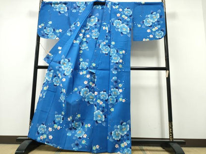 平和屋着物∴夏物　浴衣　注染　枝梅牡丹花文　日本製　綿　逸品　CABH1580ng