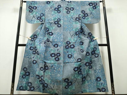 平和屋着物∴夏物　浴衣　注染　手染め　手縫い　朝顔　日本製　綿　逸品　CABH1581ng