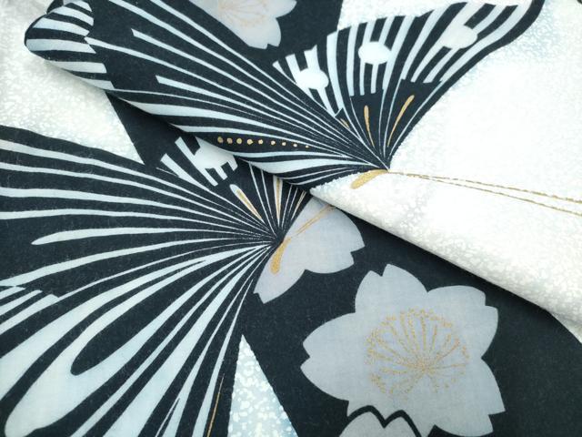 平和屋着物∴夏物　浴衣　舞蝶桜　金彩　綿　逸品　CABH1582ng