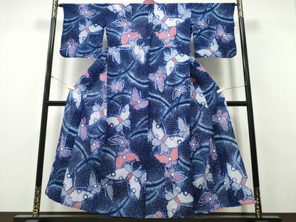 平和屋着物∴夏物　浴衣　有松鳴海絞り　芝草舞蝶文　綿　逸品　CABH1586ng