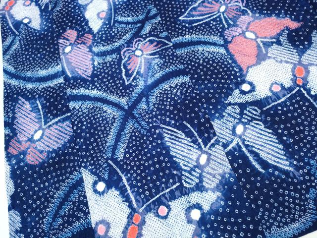 平和屋着物∴夏物　浴衣　有松鳴海絞り　芝草舞蝶文　綿　逸品　CABH1586ng