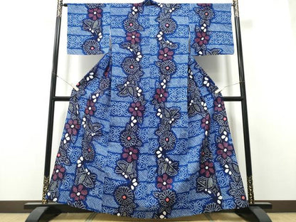 平和屋着物∴夏物　浴衣　有松鳴海絞り　横段舞蝶文　綿　逸品　CABH1587ng