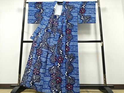 平和屋着物∴夏物　浴衣　有松鳴海絞り　横段舞蝶文　綿　逸品　CABH1587ng