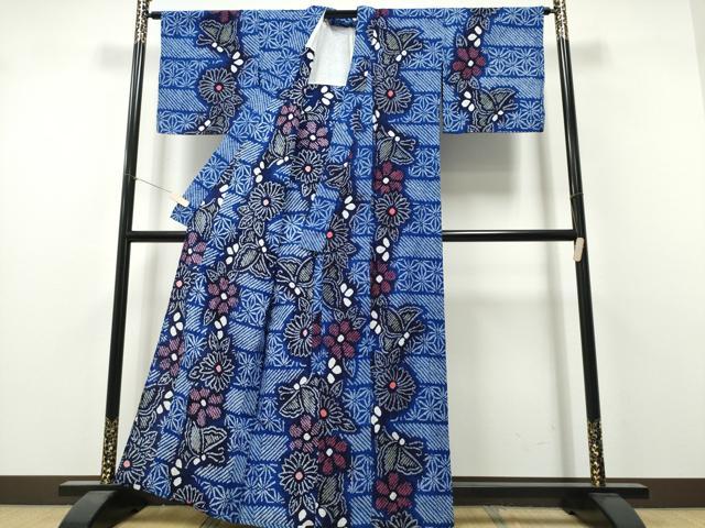 平和屋着物∴夏物　浴衣　有松鳴海絞り　横段舞蝶文　綿　逸品　CABH1587ng