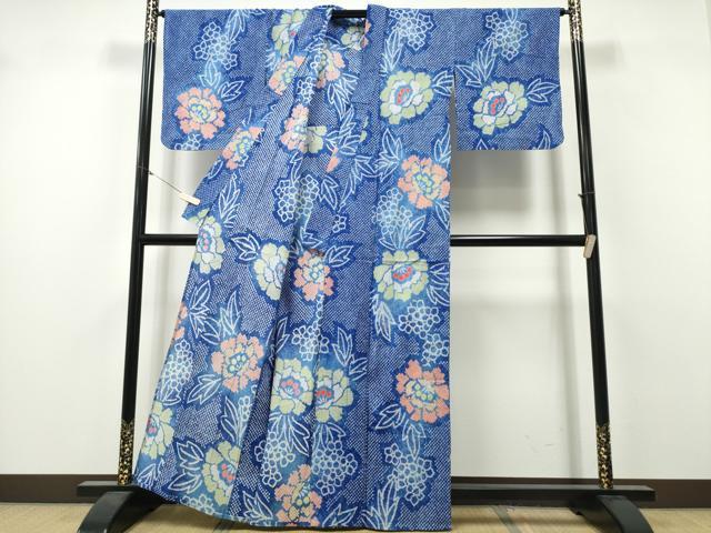 平和屋着物∴夏物　浴衣　有松鳴海絞り　舞牡丹紫陽花　綿　逸品　未使用　CABH1588ng