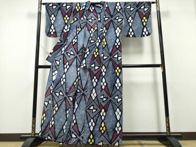 平和屋着物∴夏物　浴衣　有松鳴海絞り　幾何学文様　綿　逸品　CABH1591ng