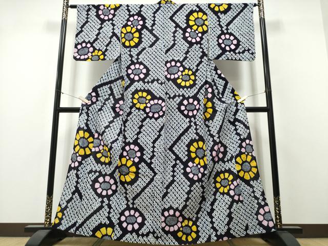 平和屋着物∴夏物　浴衣　有松鳴海絞り　舞花文　綿　逸品　CABH1599ng
