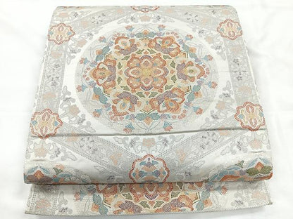平和屋着物◎六通柄袋帯　亀甲更紗　銀糸　正絹　逸品　CABH1601nb