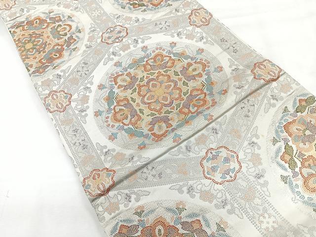 平和屋着物◎六通柄袋帯　亀甲更紗　銀糸　正絹　逸品　CABH1601nb