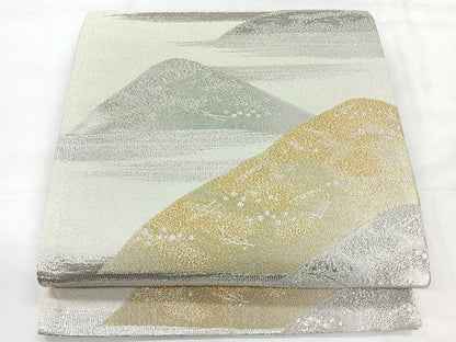 平和屋着物◎明綴　六通柄袋帯　遠山文　プラチナ箔　正絹　逸品　未使用　CABH1603nb