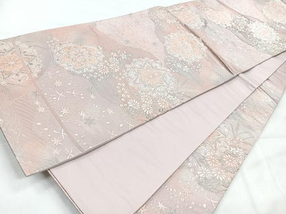 平和屋着物◎六通柄袋帯　唐織　流水更紗花文　銀糸　正絹　逸品　CABH1604nb