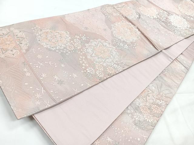 平和屋着物◎六通柄袋帯　唐織　流水更紗花文　銀糸　正絹　逸品　CABH1604nb