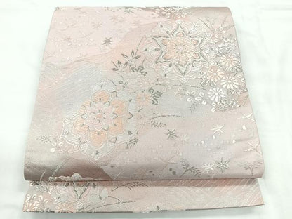 平和屋着物◎六通柄袋帯　唐織　流水更紗花文　銀糸　正絹　逸品　CABH1604nb