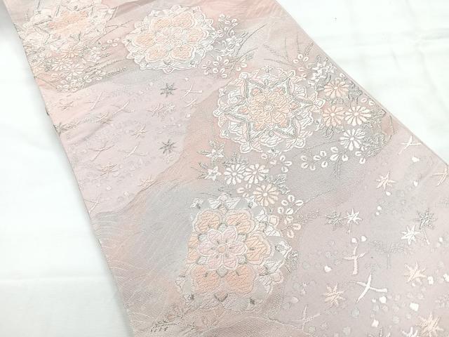 平和屋着物◎六通柄袋帯　唐織　流水更紗花文　銀糸　正絹　逸品　CABH1604nb