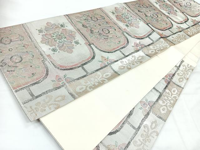 平和屋着物◎六通柄袋帯　向かい鳥更紗花文　銀糸　正絹　逸品　CABH1606nb