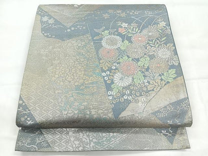平和屋着物◎六通柄袋帯　色紙草花文　金銀糸　正絹　逸品　CABH1611nb