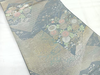 平和屋着物◎六通柄袋帯　色紙草花文　金銀糸　正絹　逸品　CABH1611nb