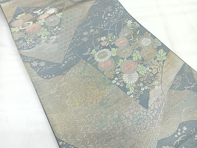 平和屋着物◎六通柄袋帯　色紙草花文　金銀糸　正絹　逸品　CABH1611nb