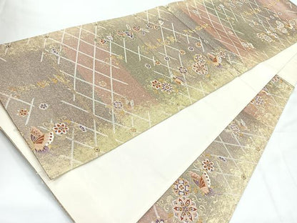 平和屋着物◎六通柄袋帯　ずいか錦　喜箒蝶舞文　金糸　正絹　逸品　CABH1612nb