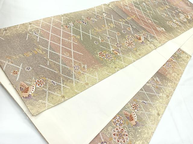 平和屋着物◎六通柄袋帯　ずいか錦　喜箒蝶舞文　金糸　正絹　逸品　CABH1612nb