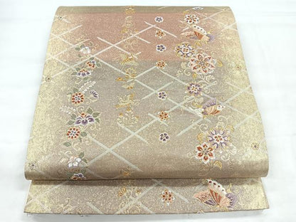 平和屋着物◎六通柄袋帯　ずいか錦　喜箒蝶舞文　金糸　正絹　逸品　CABH1612nb