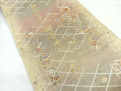 平和屋着物◎六通柄袋帯　ずいか錦　喜箒蝶舞文　金糸　正絹　逸品　CABH1612nb