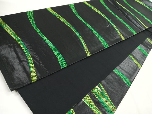 平和屋着物◎六通柄袋帯　幾何学文様　黒地　正絹　逸品　CABH1617nb