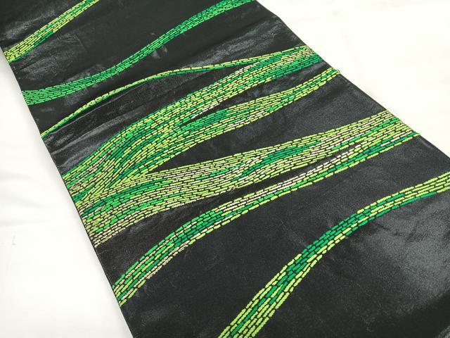 平和屋着物◎六通柄袋帯　幾何学文様　黒地　正絹　逸品　CABH1617nb
