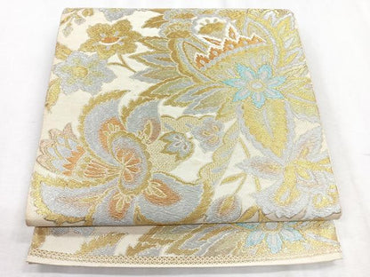 平和屋着物◎六通柄袋帯　草花文　金銀糸　正絹　逸品　CABH1618nb