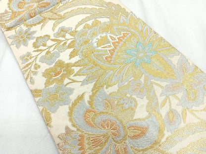 平和屋着物◎六通柄袋帯　草花文　金銀糸　正絹　逸品　CABH1618nb