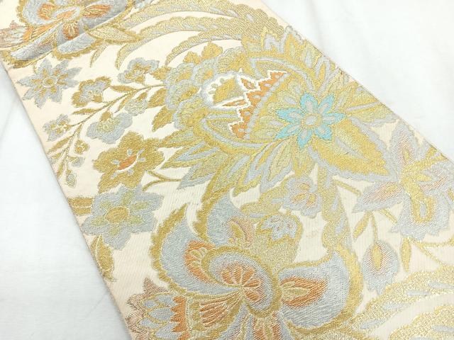 平和屋着物◎六通柄袋帯　草花文　金銀糸　正絹　逸品　CABH1618nb