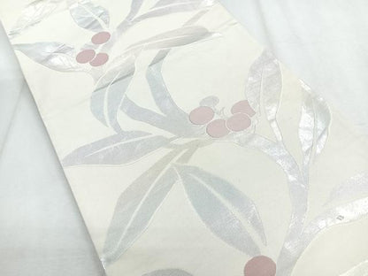 平和屋着物◎六通柄袋帯　枝花文　銀糸　正絹　逸品　CABH1623nb