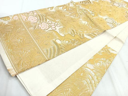 平和屋着物◎六通柄袋帯　立波松竹梅　金糸　正絹　逸品　CABH1626nb