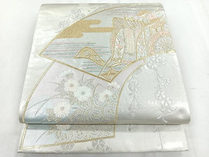平和屋着物◎六通柄袋帯　地紙御所車紋　金銀糸　正絹　逸品　CABH1639nb