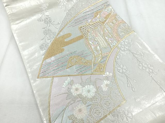 平和屋着物◎六通柄袋帯　地紙御所車紋　金銀糸　正絹　逸品　CABH1639nb