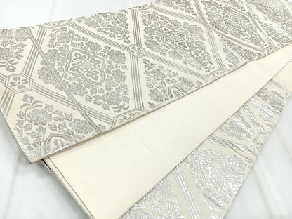 平和屋着物◎六通柄袋帯　花菱文様　銀糸　正絹　逸品　CABH1642nb