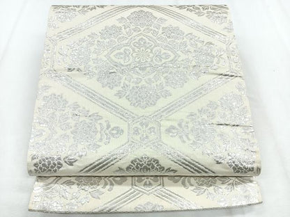 平和屋着物◎六通柄袋帯　花菱文様　銀糸　正絹　逸品　CABH1642nb