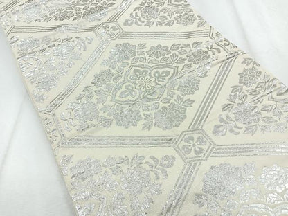 平和屋着物◎六通柄袋帯　花菱文様　銀糸　正絹　逸品　CABH1642nb