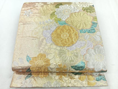 平和屋着物◎六通柄袋帯　草花文　金銀糸　正絹　逸品　未使用　CABH1644nb