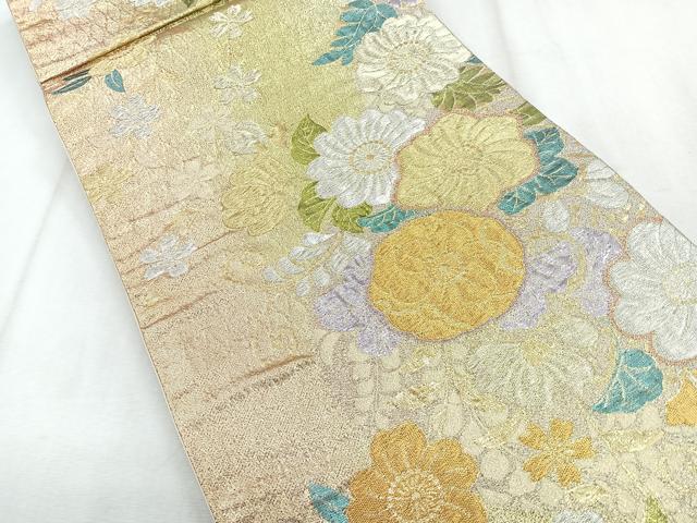 平和屋着物◎六通柄袋帯　草花文　金銀糸　正絹　逸品　未使用　CABH1644nb