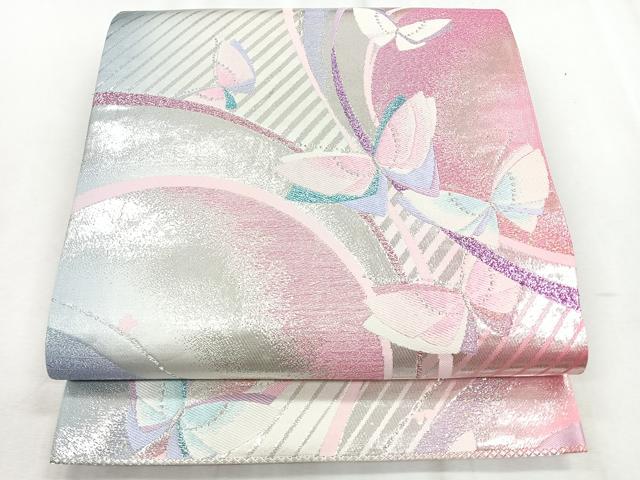 平和屋着物◎六通柄袋帯　舞蝶文　銀糸　正絹　逸品　CABH1645nb