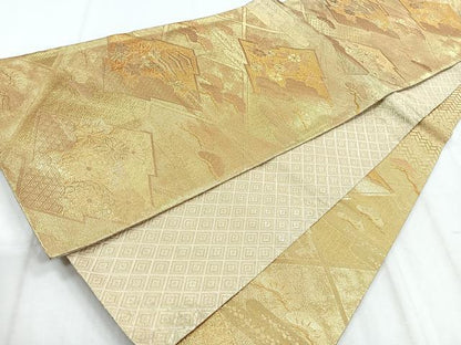 平和屋着物◎佐賀錦　六通柄袋帯　松皮菱草花文　金糸　正絹　逸品　CABH1651nb