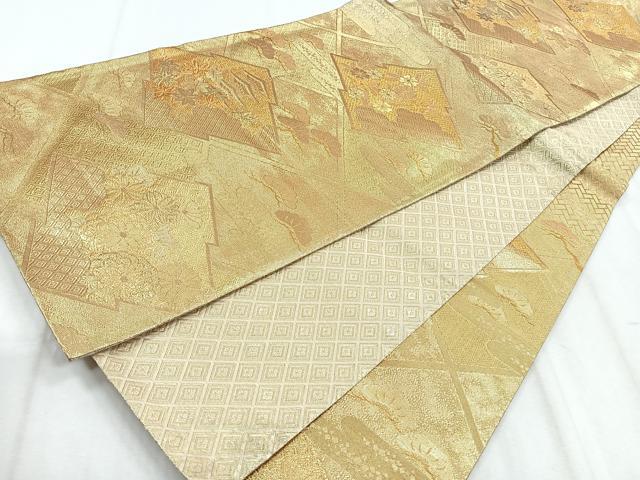 平和屋着物◎佐賀錦　六通柄袋帯　松皮菱草花文　金糸　正絹　逸品　CABH1651nb