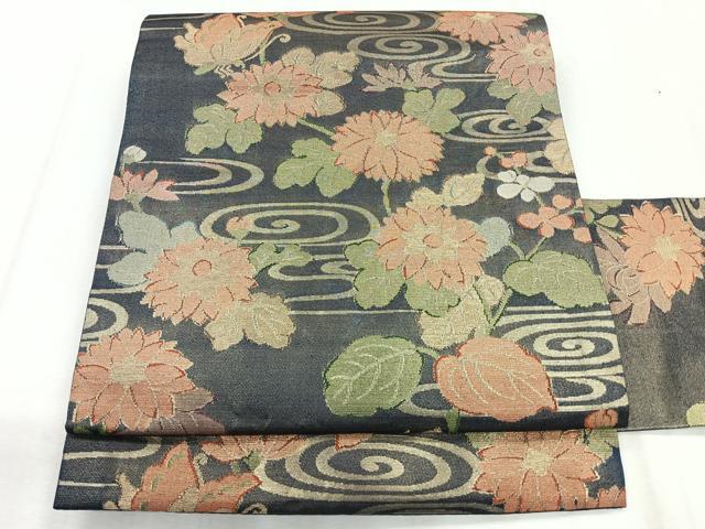 平和屋着物◎九寸名古屋帯　光琳水花蝶文　正絹　逸品　CABH1652nb