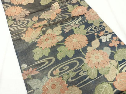 平和屋着物◎九寸名古屋帯　光琳水花蝶文　正絹　逸品　CABH1652nb