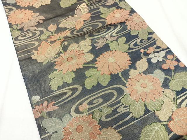 平和屋着物◎九寸名古屋帯　光琳水花蝶文　正絹　逸品　CABH1652nb