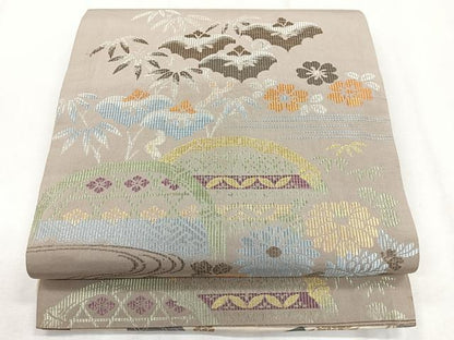 平和屋着物◎両面　太鼓柄　京袋帯　草花文　正絹　逸品　CABH1656nb
