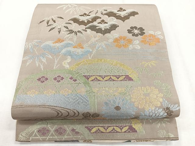 平和屋着物◎両面　太鼓柄　京袋帯　草花文　正絹　逸品　CABH1656nb